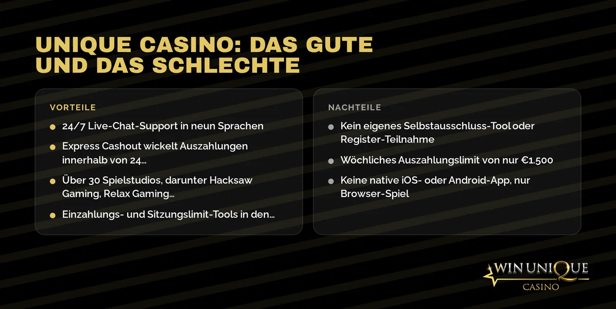 Listet Casino-Vor- und Nachteile auf